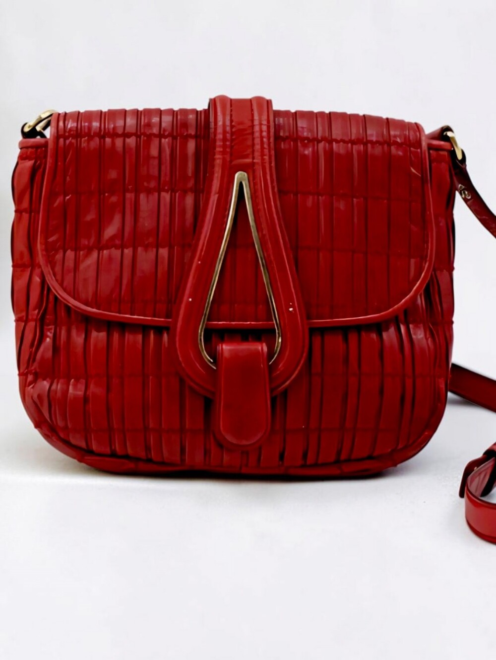 BALLY Red Gathered Leather Crossbody Bag Shoulder Bag